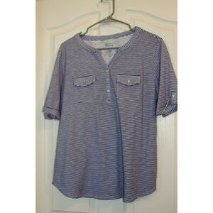 Croft & Barrow Striped Tee T-Shirt French Nautical Pockets V-Neck Henley Women L